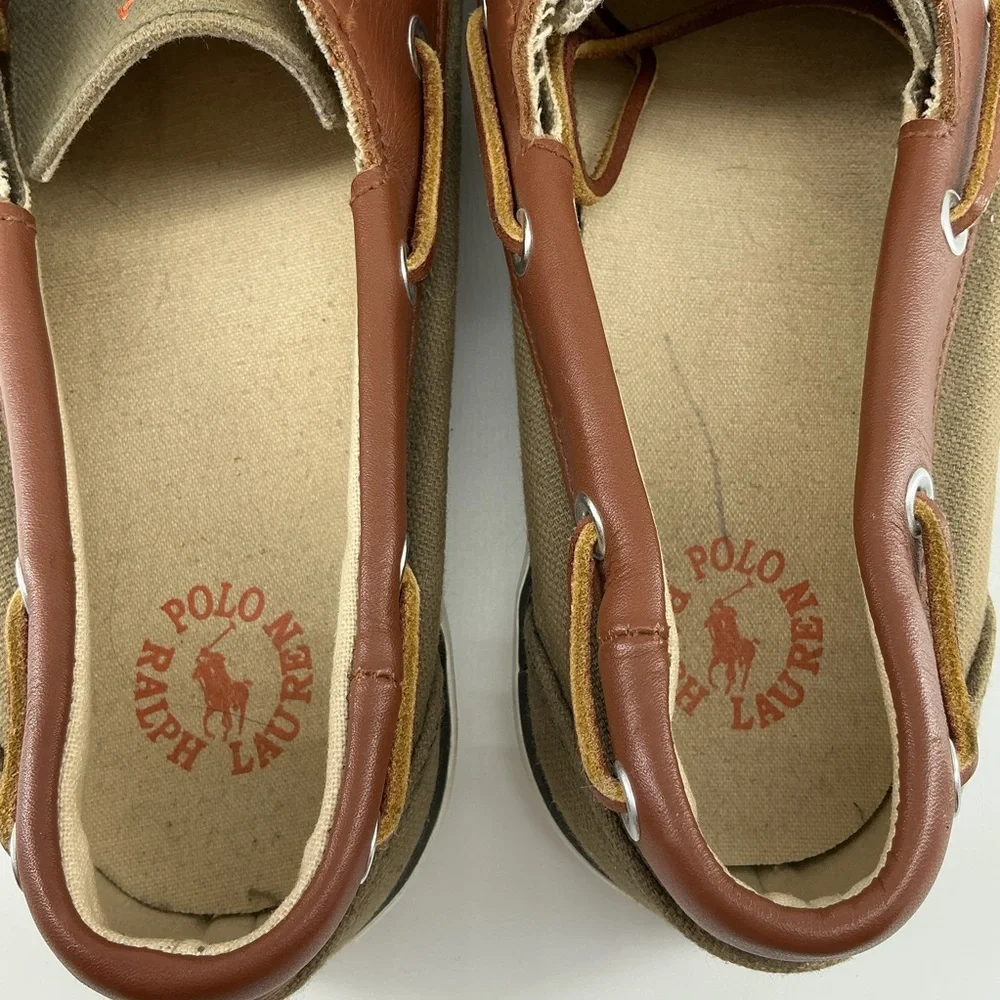 Polo Ralph Lauren Men’s Rylander Canvas Leather Details Boat Shoe Sz 9.5